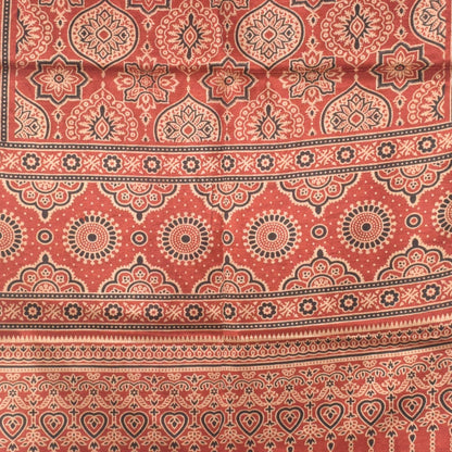 Ajrakh Mashru Silk Natural Dye Two Colour Kam Screen Hand Printed Stole  - 2.1 Mtr Length   -  SKU : JH27701C