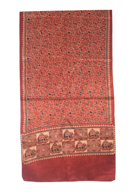 Ajrakh Mashru Silk Natural Dye Two Colour Kam Screen Hand Printed Stole  - 2.1 Mtr Length   -  SKU : JH27701E