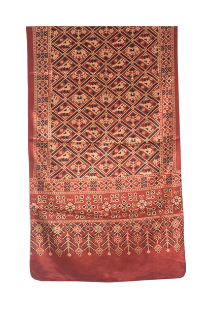 Ajrakh Mashru Silk Natural Dye Two Colour Kam Screen Hand Printed Stole  - 2.1 Mtr Length   -  SKU : JH27701G