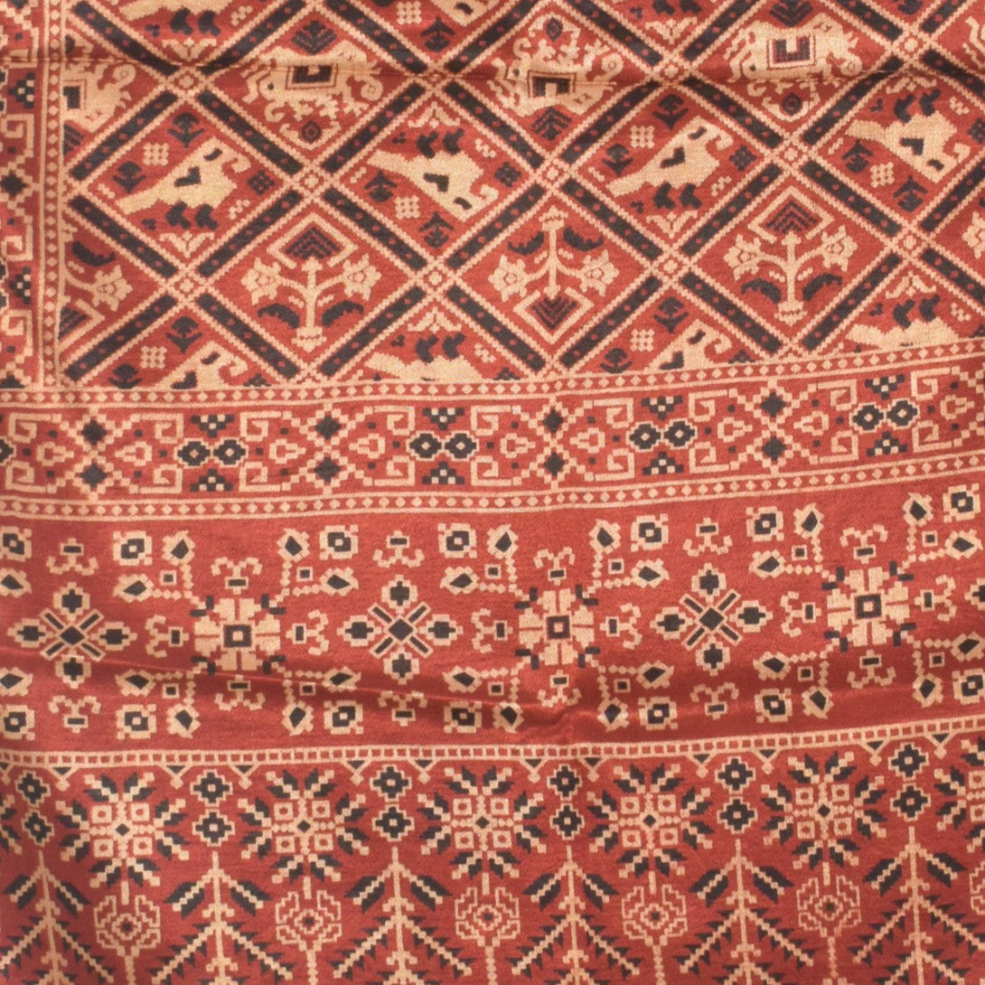 Ajrakh Mashru Silk Natural Dye Two Colour Kam Screen Hand Printed Stole  - 2.1 Mtr Length   -  SKU : JH27701G