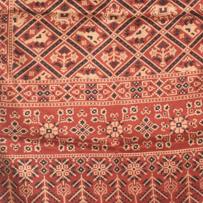 Ajrakh Mashru Silk Natural Dye Two Colour Kam Screen Hand Printed Stole  - 2.1 Mtr Length   -  SKU : JH27701G