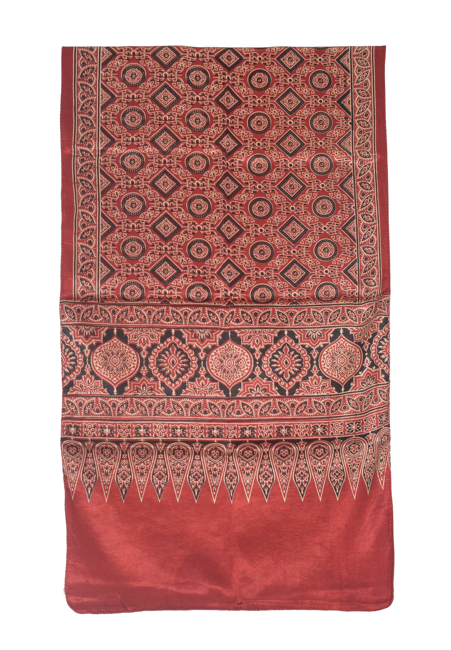 Ajrakh Mashru Silk Natural Dye Two Colour Kam Screen Hand Printed Stole  - 2.1 Mtr Length   -  SKU : JH27701I