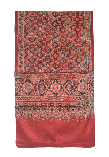 Ajrakh Mashru Silk Natural Dye Two Colour Kam Screen Hand Printed Stole  - 2.1 Mtr Length   -  SKU : JH27701I