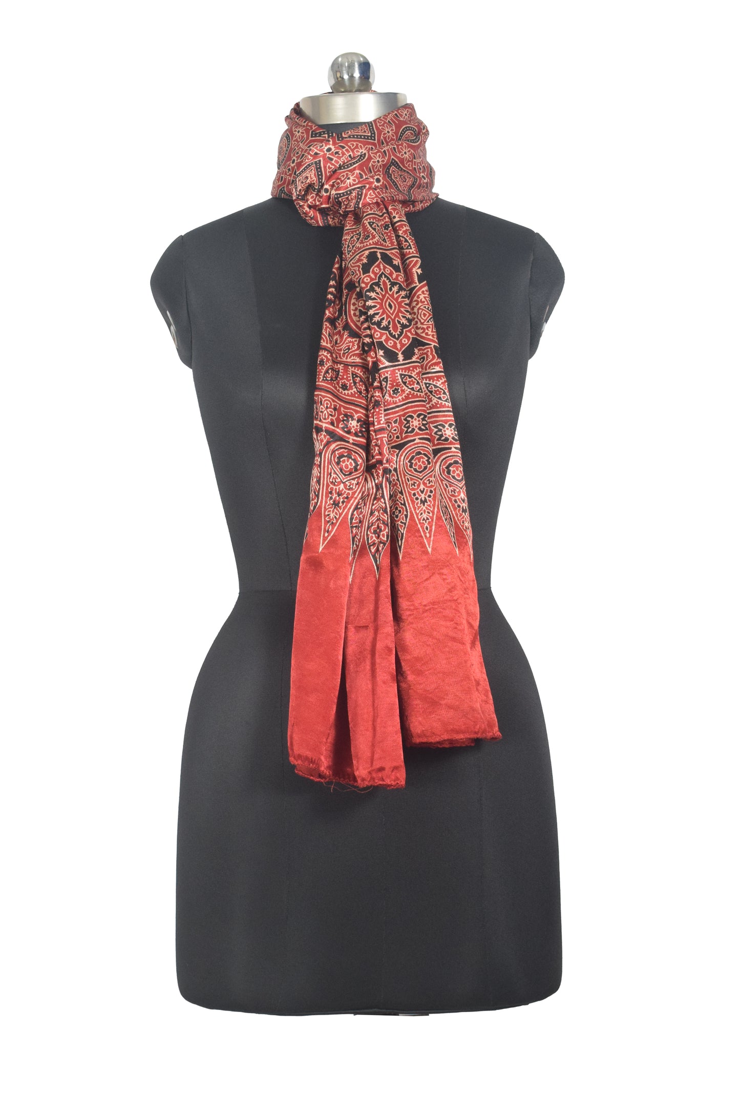 Ajrakh Mashru Silk Natural Dye Two Colour Kam Screen Hand Printed Stole  - 2.1 Mtr Length   -  SKU : JH27701I