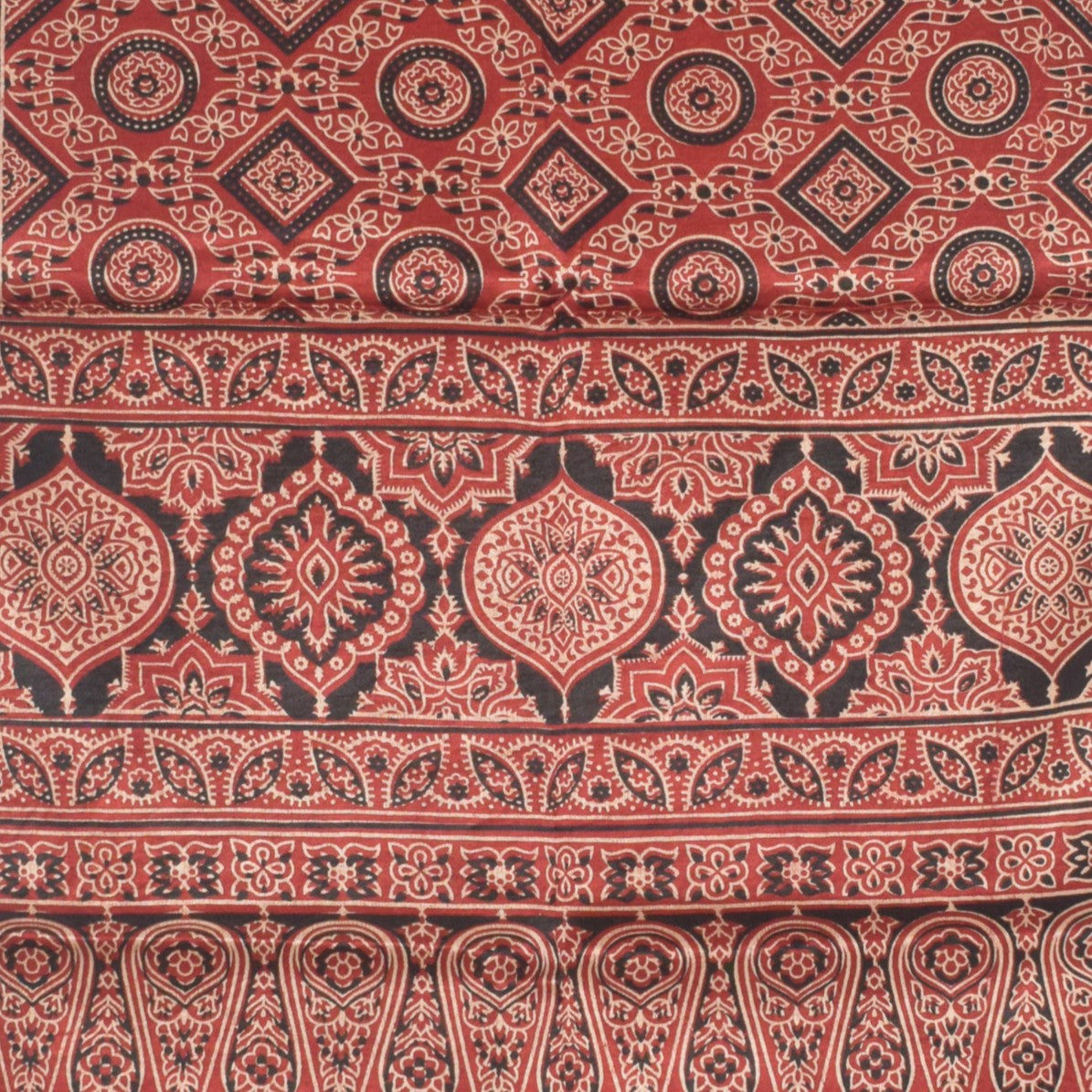 Ajrakh Mashru Silk Natural Dye Two Colour Kam Screen Hand Printed Stole  - 2.1 Mtr Length   -  SKU : JH27701I