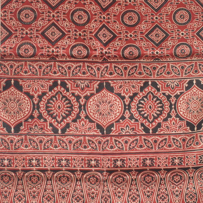 Ajrakh Mashru Silk Natural Dye Two Colour Kam Screen Hand Printed Stole  - 2.1 Mtr Length   -  SKU : JH27701I