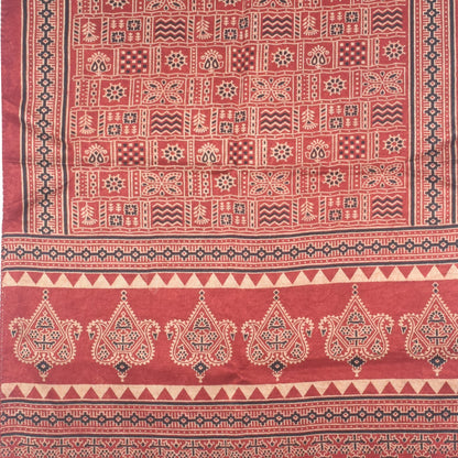 Ajrakh Mashru Silk Natural Dye Two Colour Kam Screen Hand Printed Stole  - 2.1 Mtr Length   -  SKU : JH27701K