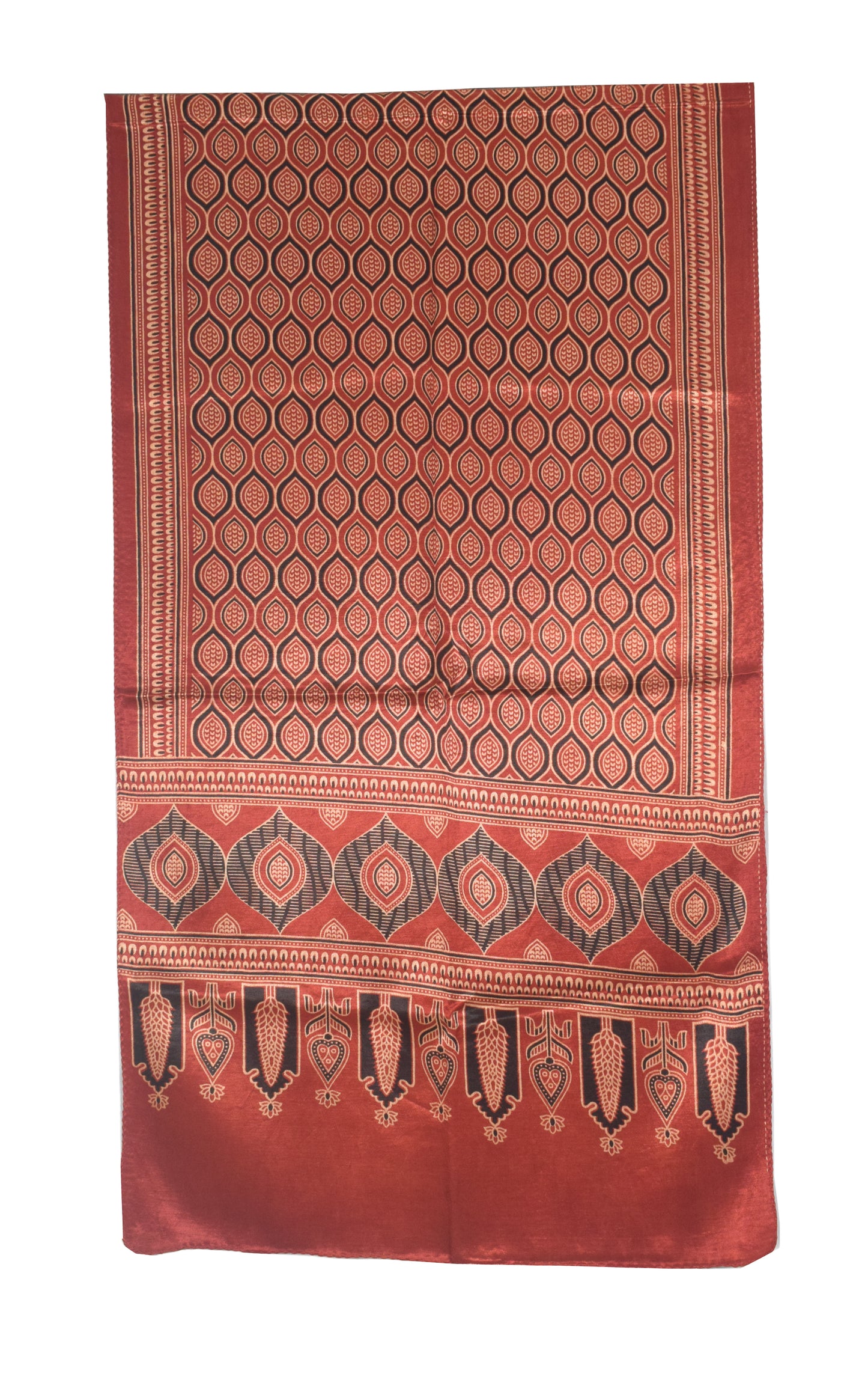 Ajrakh Mashru Silk Natural Dye Two Colour Kam Screen Hand Printed Stole  - 2.1 Mtr Length   -  SKU : JH27701M