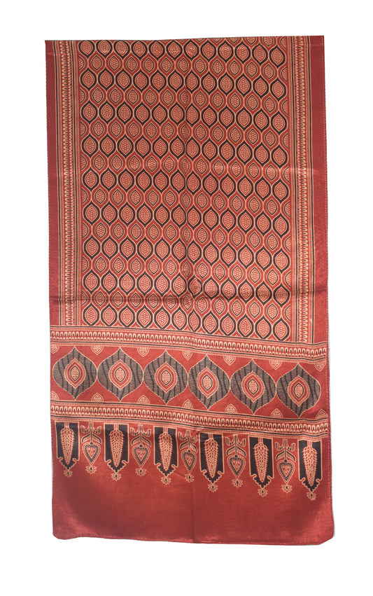 Ajrakh Mashru Silk Natural Dye Two Colour Kam Screen Hand Printed Stole  - 2.1 Mtr Length   -  SKU : JH27701M