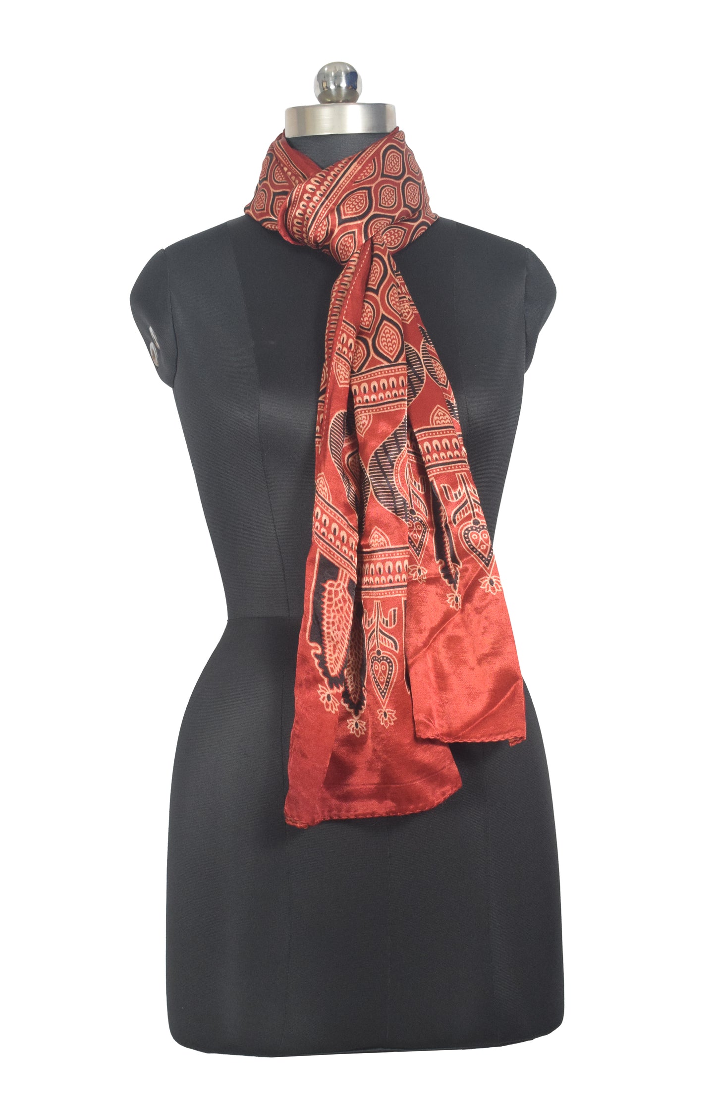 Ajrakh Mashru Silk Natural Dye Two Colour Kam Screen Hand Printed Stole  - 2.1 Mtr Length   -  SKU : JH27701M