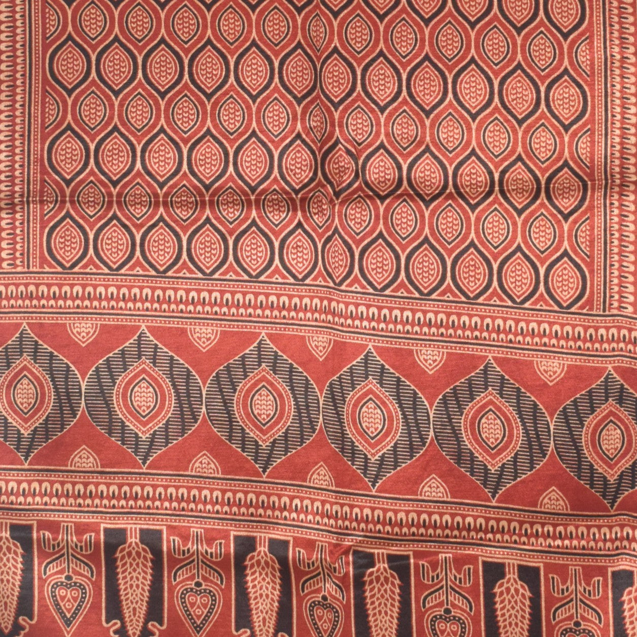 Ajrakh Mashru Silk Natural Dye Two Colour Kam Screen Hand Printed Stole  - 2.1 Mtr Length   -  SKU : JH27701M