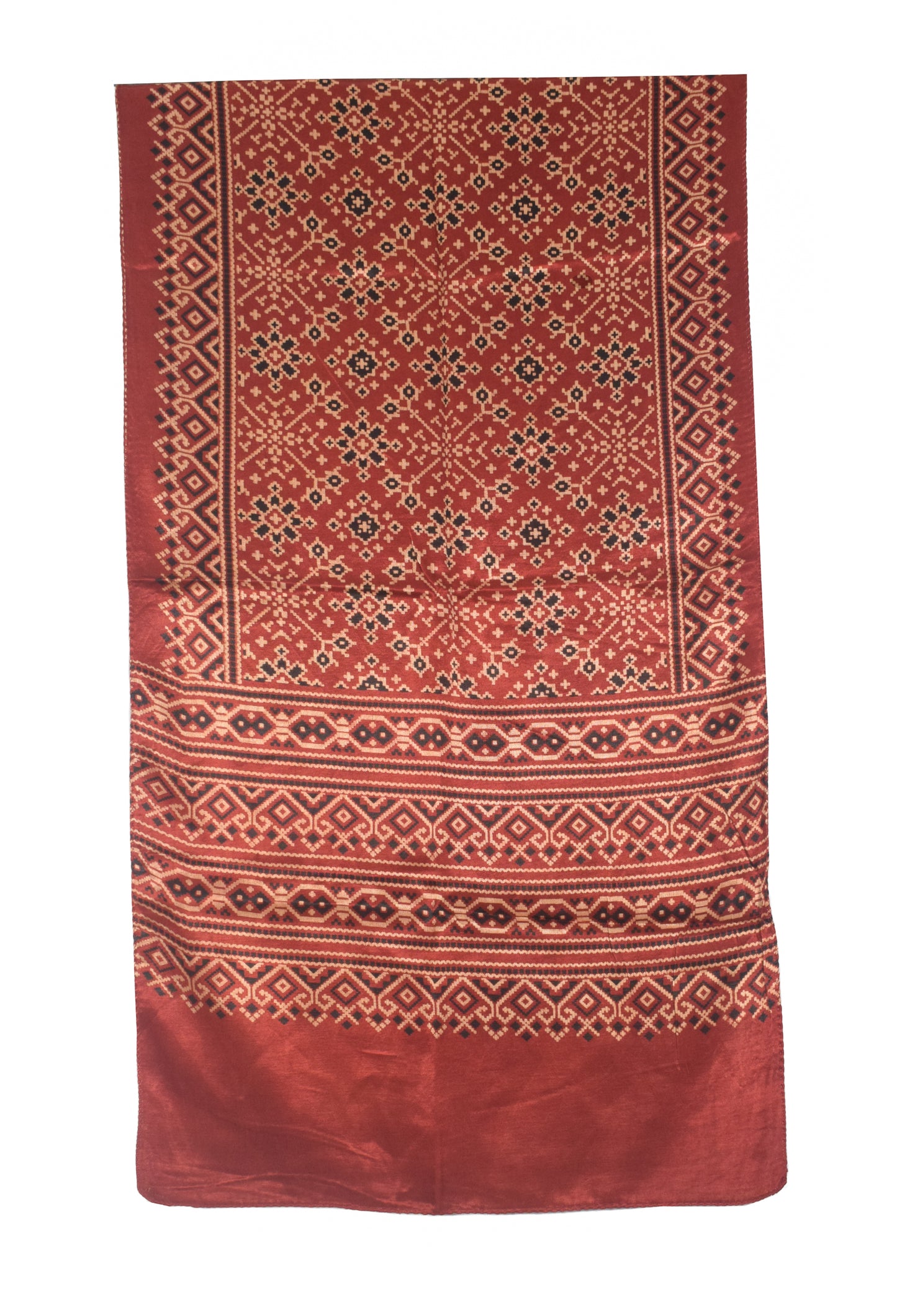 Ajrakh Mashru Silk Natural Dye Two Colour Kam Screen Hand Printed Stole  - 2.1 Mtr Length   -  SKU : JH28701A