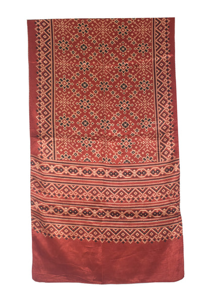 Ajrakh Mashru Silk Natural Dye Two Colour Kam Screen Hand Printed Stole  - 2.1 Mtr Length   -  SKU : JH28701A