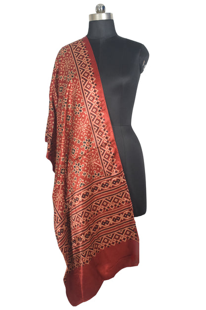 Ajrakh Mashru Silk Natural Dye Two Colour Kam Screen Hand Printed Stole  - 2.1 Mtr Length   -  SKU : JH28701A