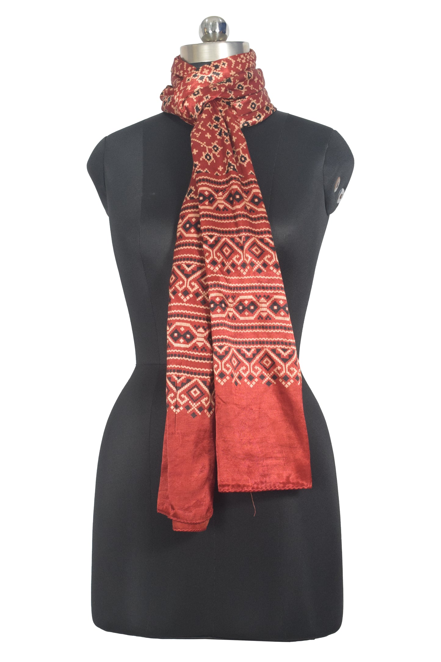 Ajrakh Mashru Silk Natural Dye Two Colour Kam Screen Hand Printed Stole  - 2.1 Mtr Length   -  SKU : JH28701A