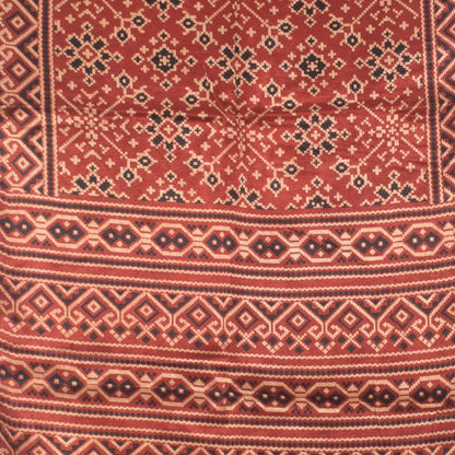 Ajrakh Mashru Silk Natural Dye Two Colour Kam Screen Hand Printed Stole  - 2.1 Mtr Length   -  SKU : JH28701A