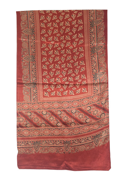 Ajrakh Mashru Silk Natural Dye Two Colour Kam Screen Hand Printed Stole  - 2.1 Mtr Length   -  SKU : JH28701C