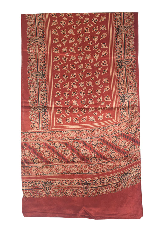 Ajrakh Mashru Silk Natural Dye Two Colour Kam Screen Hand Printed Stole  - 2.1 Mtr Length   -  SKU : JH28701C