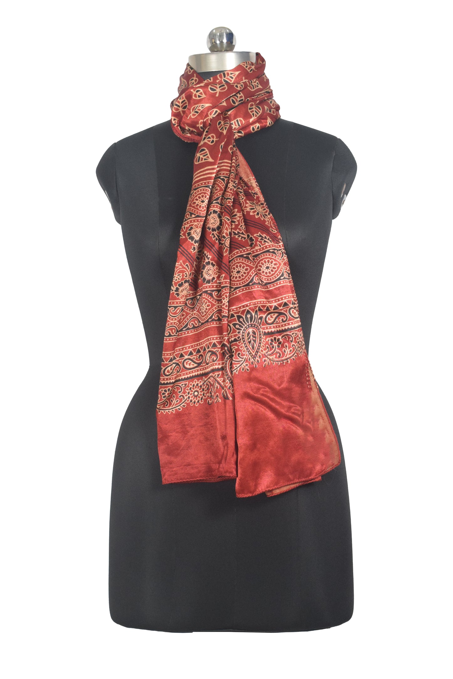 Ajrakh Mashru Silk Natural Dye Two Colour Kam Screen Hand Printed Stole  - 2.1 Mtr Length   -  SKU : JH28701C