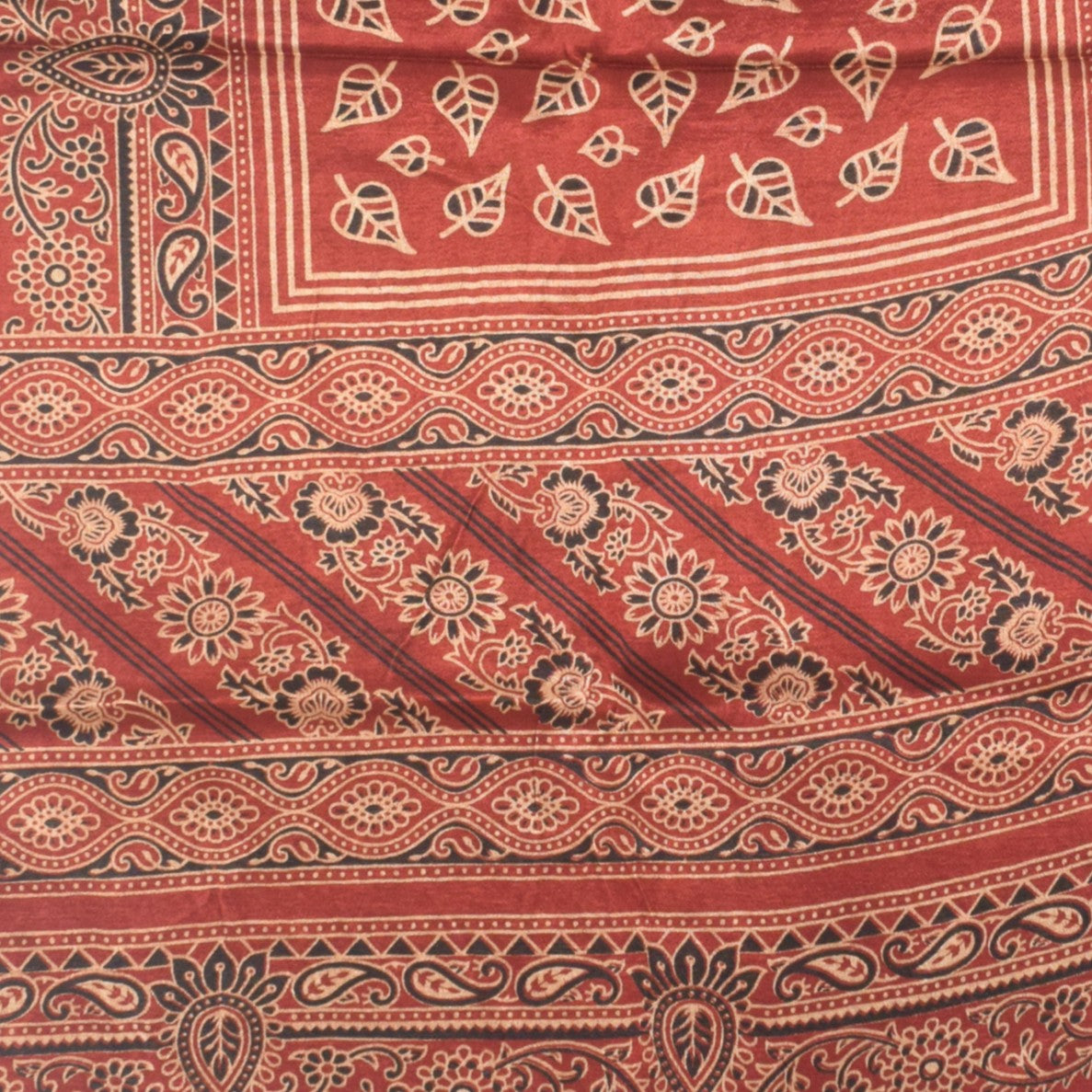 Ajrakh Mashru Silk Natural Dye Two Colour Kam Screen Hand Printed Stole  - 2.1 Mtr Length   -  SKU : JH28701C