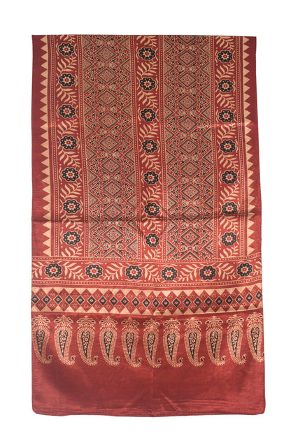 Ajrakh Mashru Silk Natural Dye Two Colour Kam Screen Hand Printed Stole  - 2.1 Mtr Length   -  SKU : JH28701E