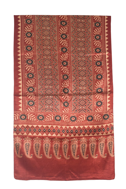 Ajrakh Mashru Silk Natural Dye Two Colour Kam Screen Hand Printed Stole  - 2.1 Mtr Length   -  SKU : JH28701E