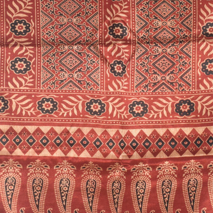 Ajrakh Mashru Silk Natural Dye Two Colour Kam Screen Hand Printed Stole  - 2.1 Mtr Length   -  SKU : JH28701E