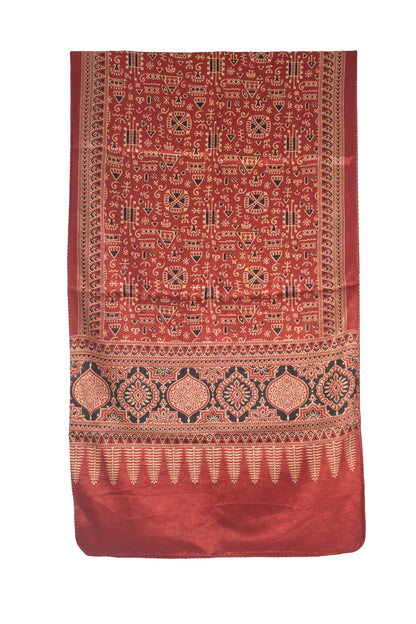 Ajrakh Mashru Silk Natural Dye Two Colour Kam Screen Hand Printed Stole  - 2.1 Mtr Length   -  SKU : JH28701G