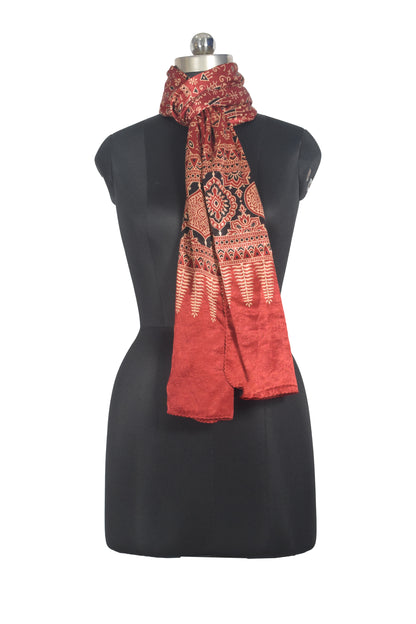 Ajrakh Mashru Silk Natural Dye Two Colour Kam Screen Hand Printed Stole  - 2.1 Mtr Length   -  SKU : JH28701G