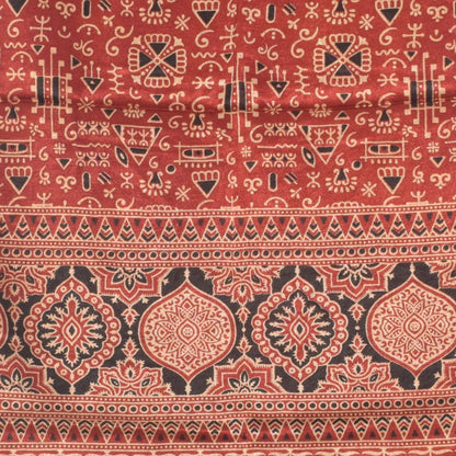 Ajrakh Mashru Silk Natural Dye Two Colour Kam Screen Hand Printed Stole  - 2.1 Mtr Length   -  SKU : JH28701G