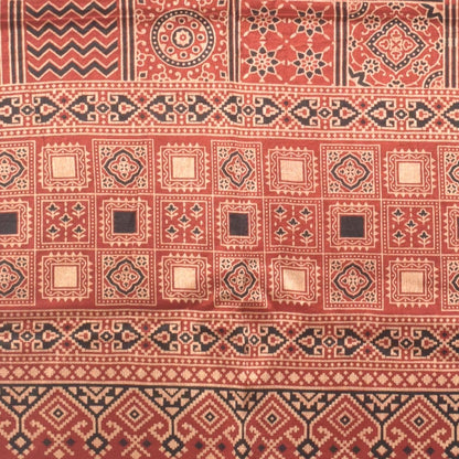 Ajrakh Mashru Silk Natural Dye Two Colour Kam Screen Hand Printed Stole  - 2.1 Mtr Length   -  SKU : JH28701I