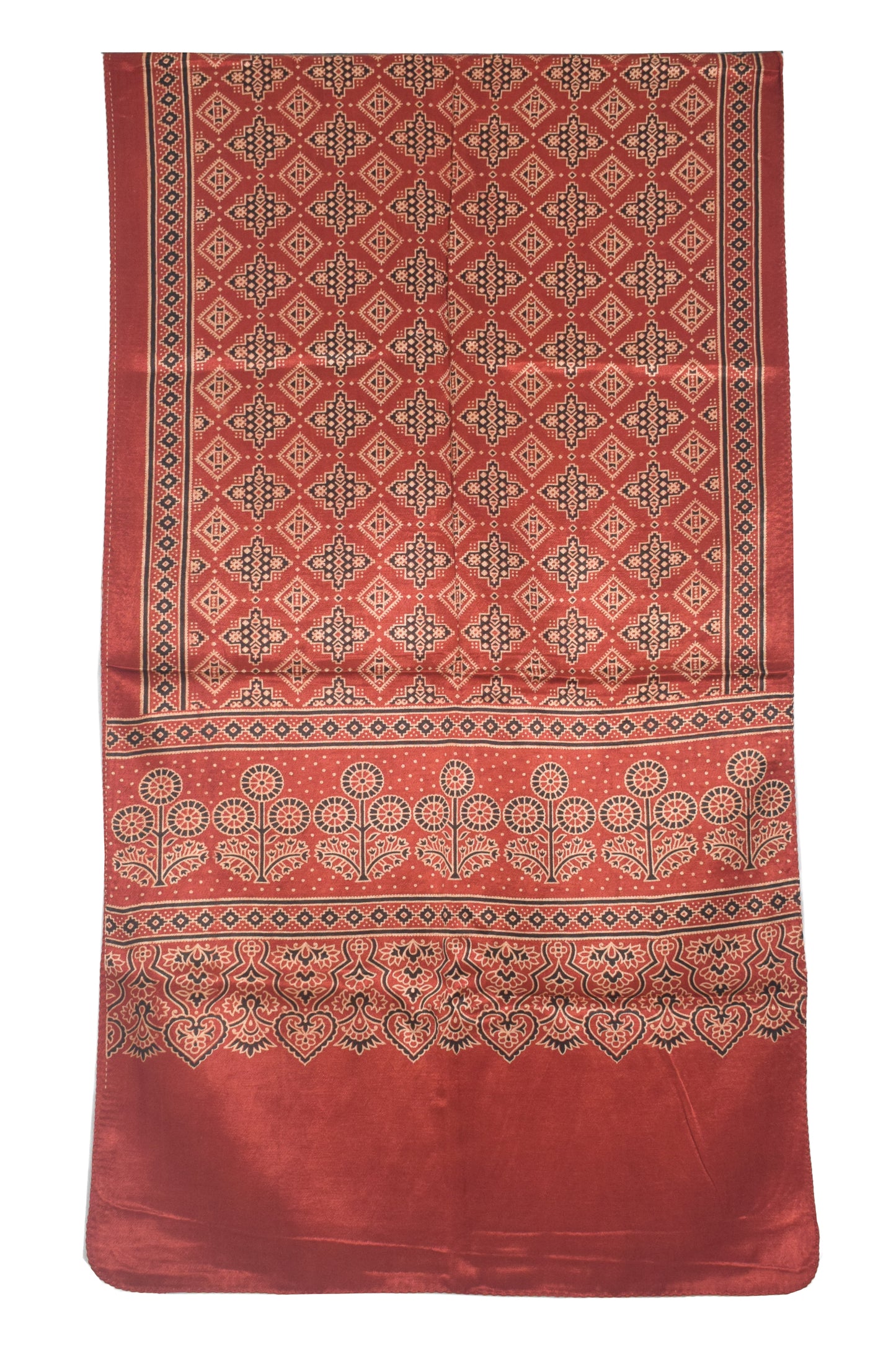 Ajrakh Mashru Silk Natural Dye Two Colour Kam Screen Hand Printed Stole  - 2.1 Mtr Length   -  SKU : JH28701K