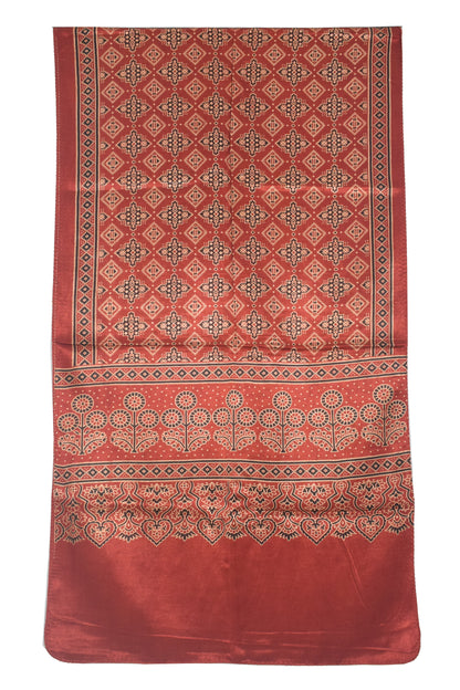 Ajrakh Mashru Silk Natural Dye Two Colour Kam Screen Hand Printed Stole  - 2.1 Mtr Length   -  SKU : JH28701K