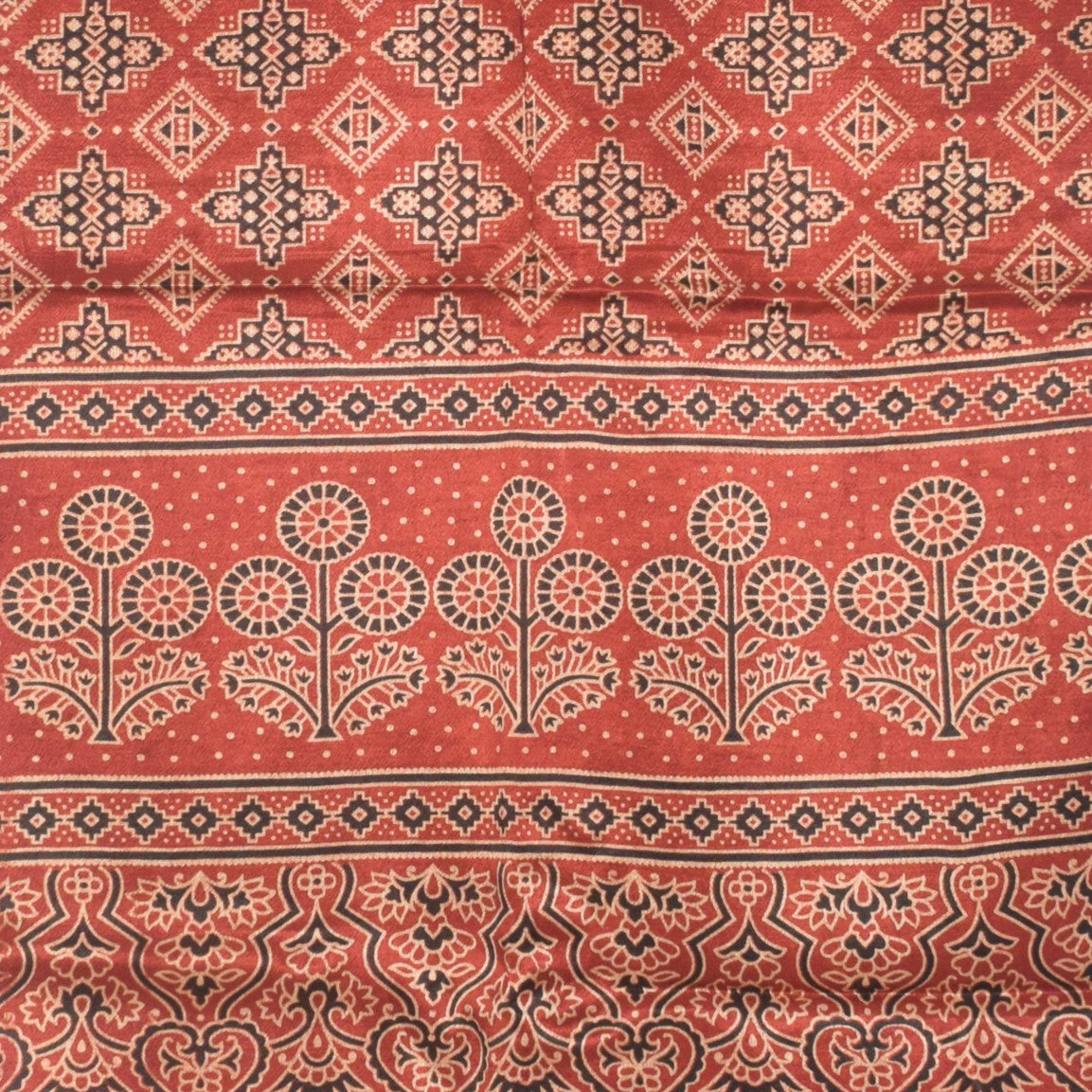 Ajrakh Mashru Silk Natural Dye Two Colour Kam Screen Hand Printed Stole  - 2.1 Mtr Length   -  SKU : JH28701K