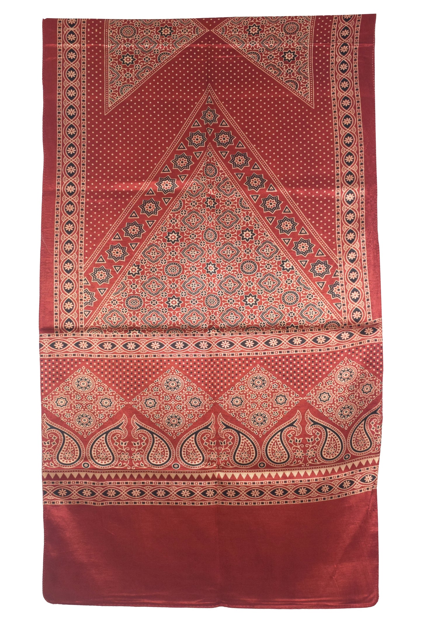 Ajrakh Mashru Silk Natural Dye Two Colour Kam Screen Hand Printed Stole  - 2.1 Mtr Length   -  SKU : JH28701M