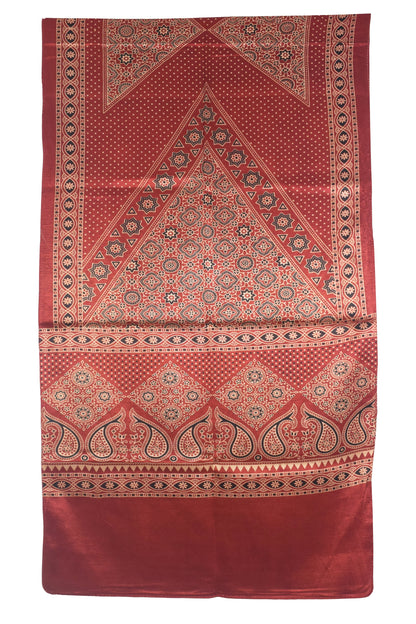Ajrakh Mashru Silk Natural Dye Two Colour Kam Screen Hand Printed Stole  - 2.1 Mtr Length   -  SKU : JH28701M