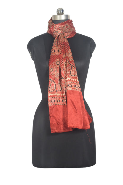 Ajrakh Mashru Silk Natural Dye Two Colour Kam Screen Hand Printed Stole  - 2.1 Mtr Length   -  SKU : JH28701M