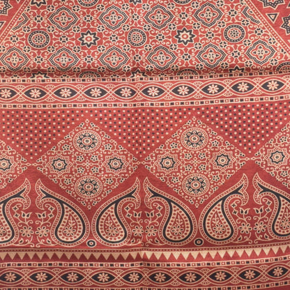 Ajrakh Mashru Silk Natural Dye Two Colour Kam Screen Hand Printed Stole  - 2.1 Mtr Length   -  SKU : JH28701M