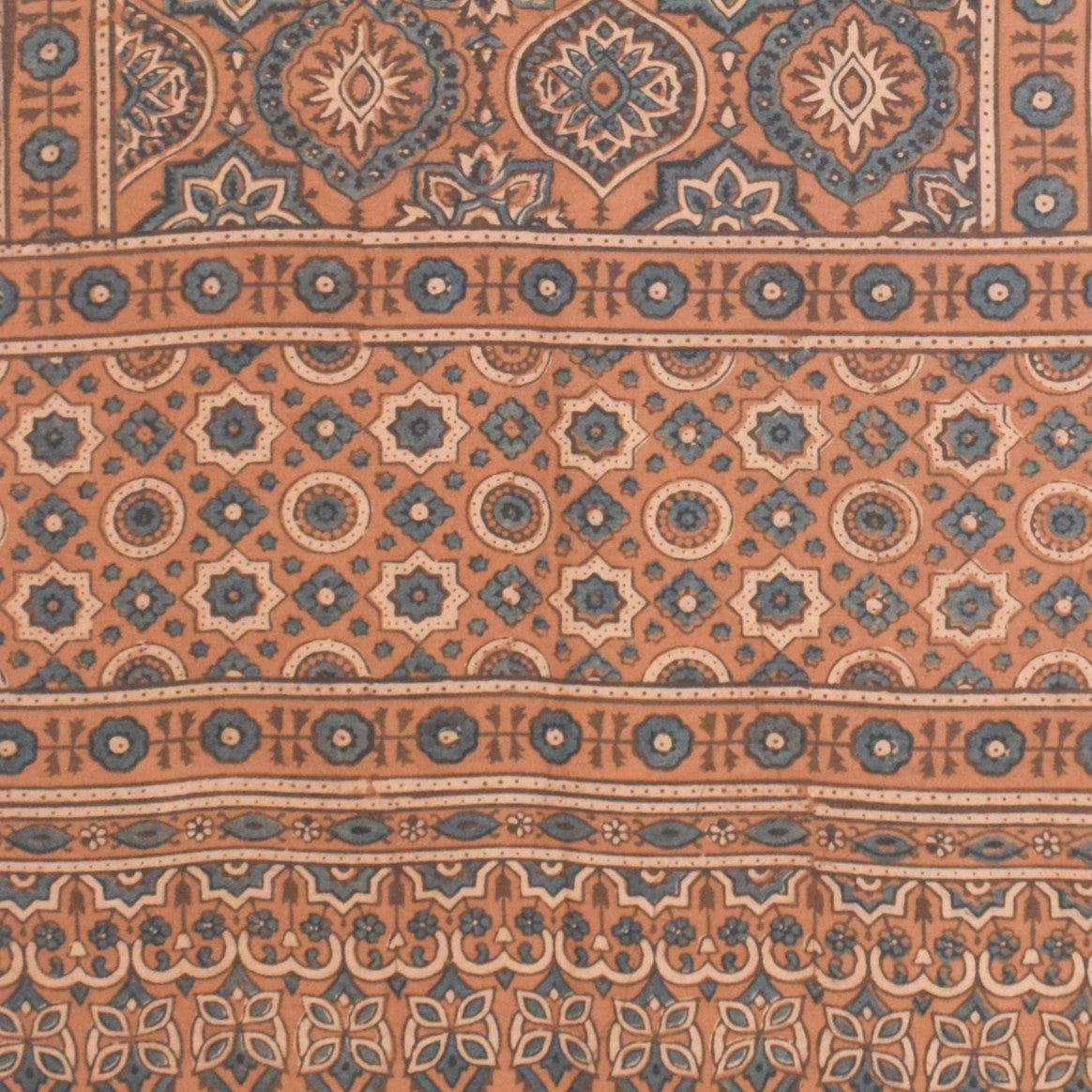 Ajrakh Cotton Natural Dye Hand Block Print Stole with Tassels - 2.1 Mtr Length   -  SKU : ID03901D