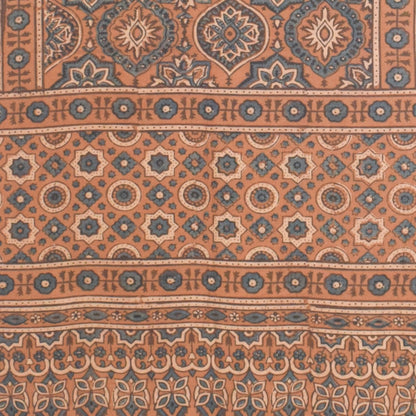 Ajrakh Cotton Natural Dye Hand Block Print Stole with Tassels - 2.1 Mtr Length   -  SKU : ID03901D