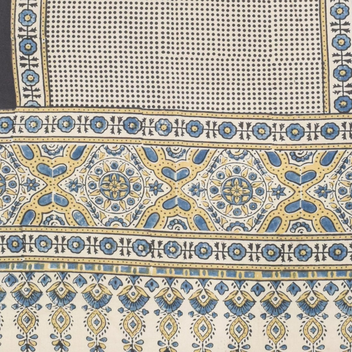 Ajrakh Cotton Natural Dye Hand Block Print Stole with Tassels - 2.1 Mtr Length   -  SKU : ID03901B