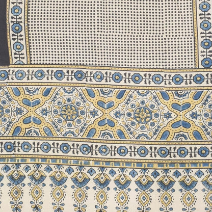 Ajrakh Cotton Natural Dye Hand Block Print Stole with Tassels - 2.1 Mtr Length   -  SKU : ID03901B