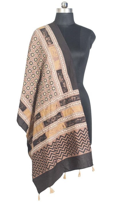 Ajrakh Cotton Natural Dye Hand Block Print Stole with Tassels - 2.1 Mtr Length   -  SKU : ID03901C