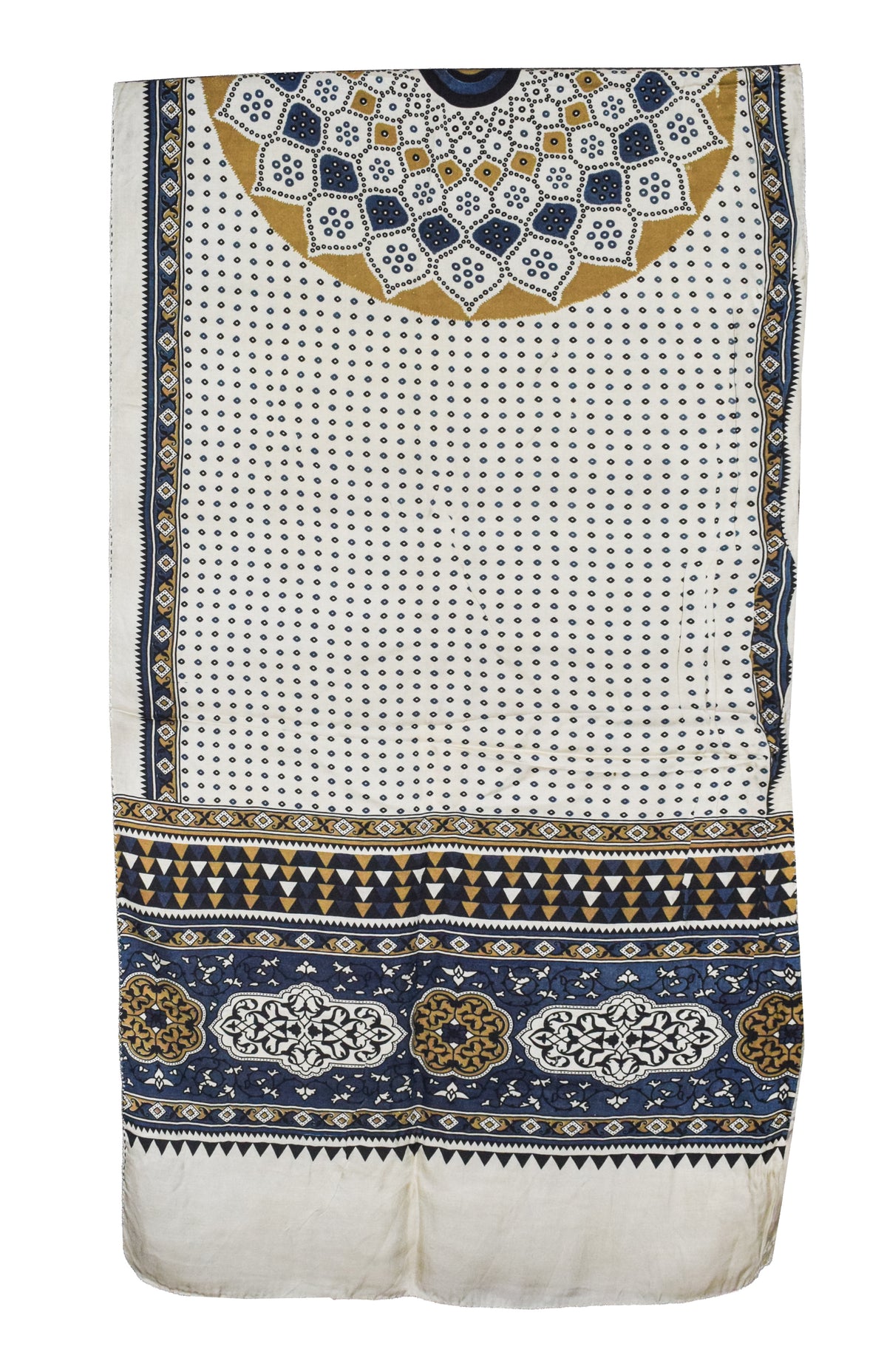 Ajrakh Modal Silk Natural Dye Three Colour Print | 3 Kam | Screen Print Hand Printed Stole  - 2.1 Mtr Length   -  SKU : JH12A01C