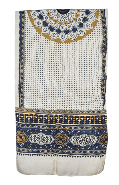 Ajrakh Modal Silk Natural Dye Three Colour Print | 3 Kam | Screen Print Hand Printed Stole  - 2.1 Mtr Length   -  SKU : JH12A01C