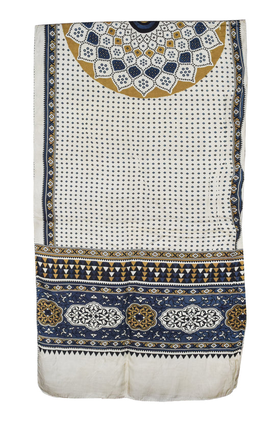 Ajrakh Modal Silk Natural Dye Three Colour Print | 3 Kam | Screen Print Hand Printed Stole  - 2.1 Mtr Length   -  SKU : JH12A01C