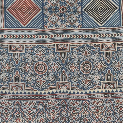 Ajrakh Modal Silk Natural Dye Three Colour Print | 3 Kam | Screen Print Hand Printed Stole  - 2.1 Mtr Length   -  SKU : JH12A01G