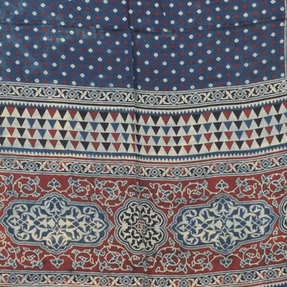 Ajrakh Modal Silk Natural Dye Three Colour Print | 3 Kam | Screen Print Hand Printed Stole  - 2.1 Mtr Length   -  SKU : JH12A01B