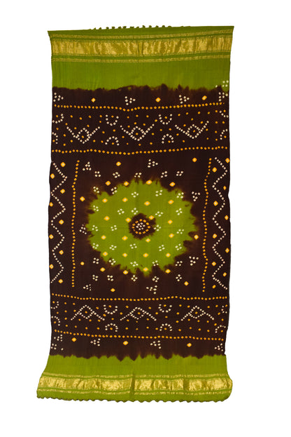 Bandhej ( Tie-Dye) Wool Shawl  with Golden Border & Tassels  - 2.1 Mtr Length    -  SKU : DB27B01A