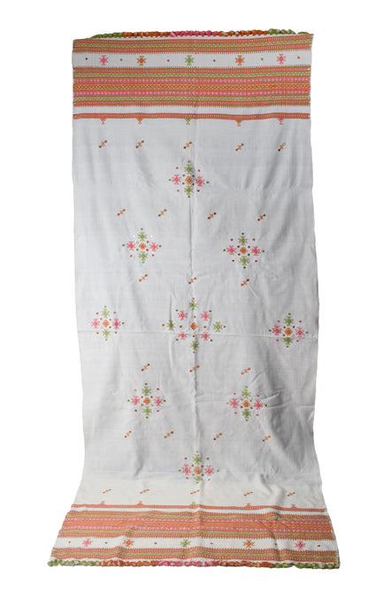 Simple Mirror Work Wool Hand Embroidered Shawl with Tassels - 2.1 Mtr Length    -  SKU : BM10A01D